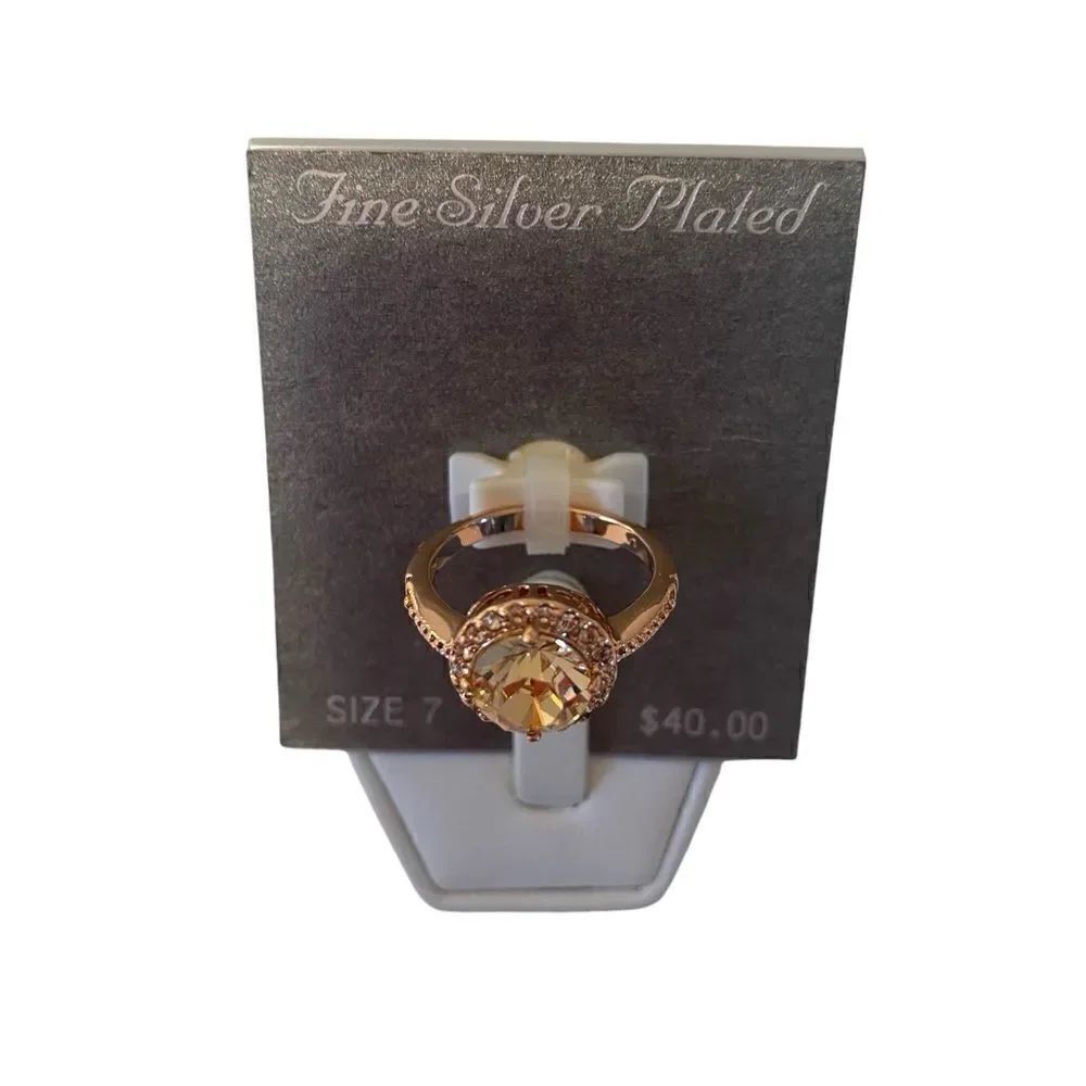 Beautiful Sparkly Silver Plated Rose Gold Tone Ring in Ladies Size 7